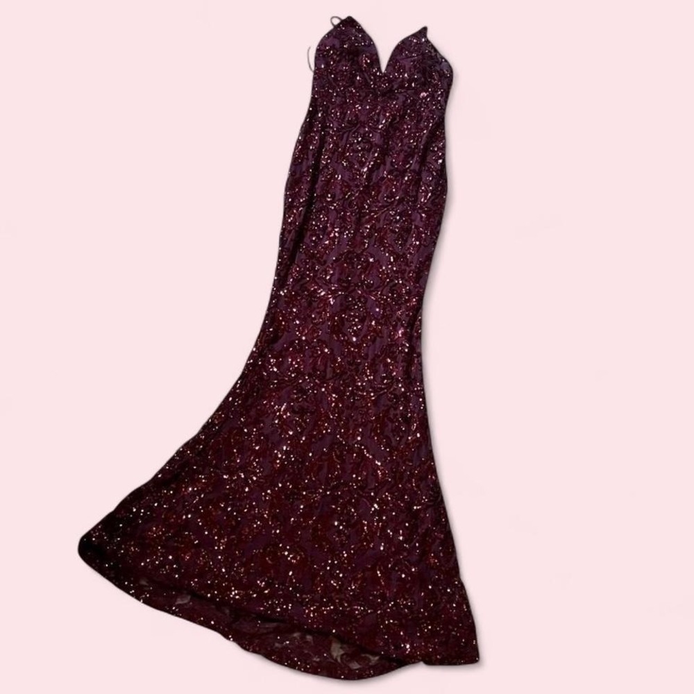 Dark‎ Mermaid Sequin Mesh Floral Dark Academia Backless Lace up Dress Women's M